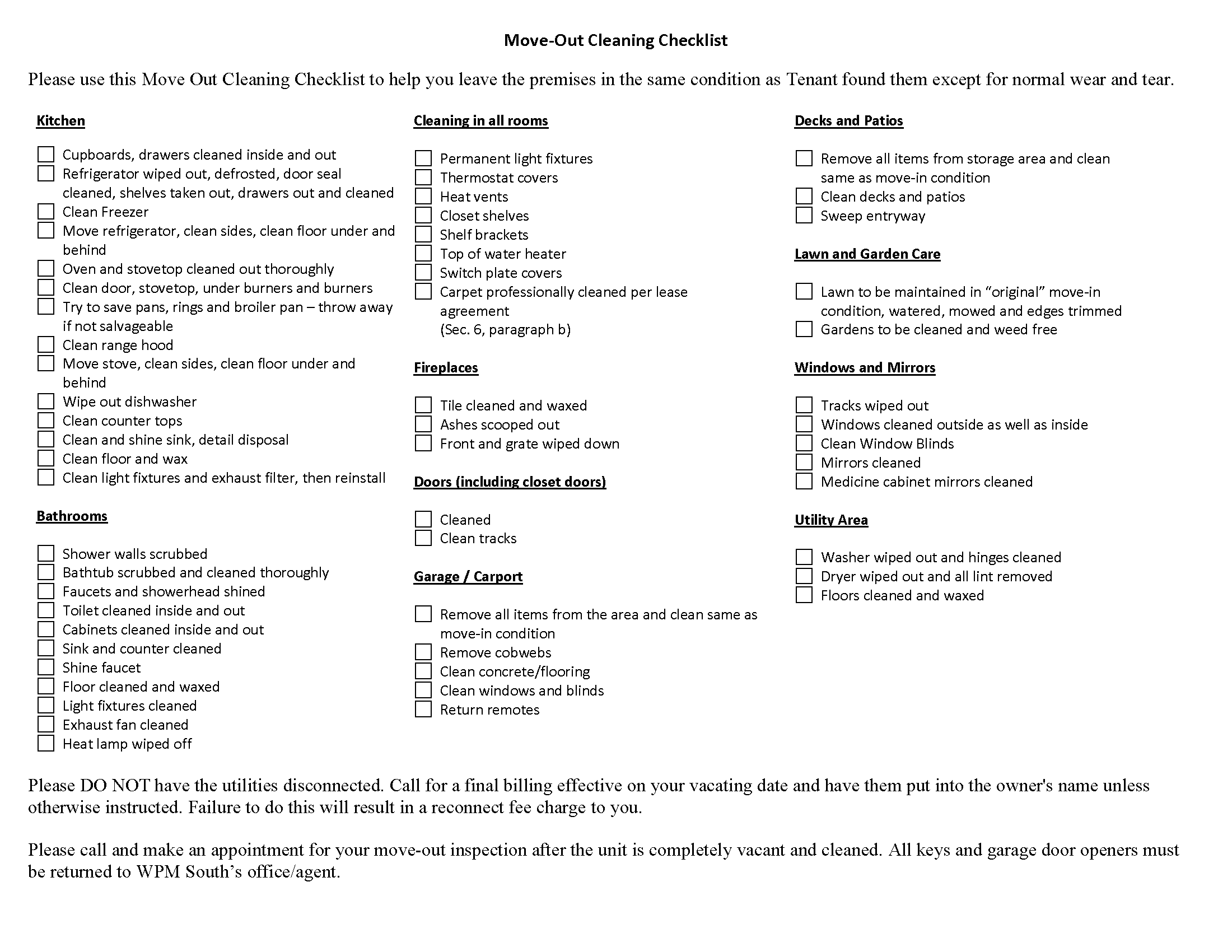 Move-out Cleaning Checklist